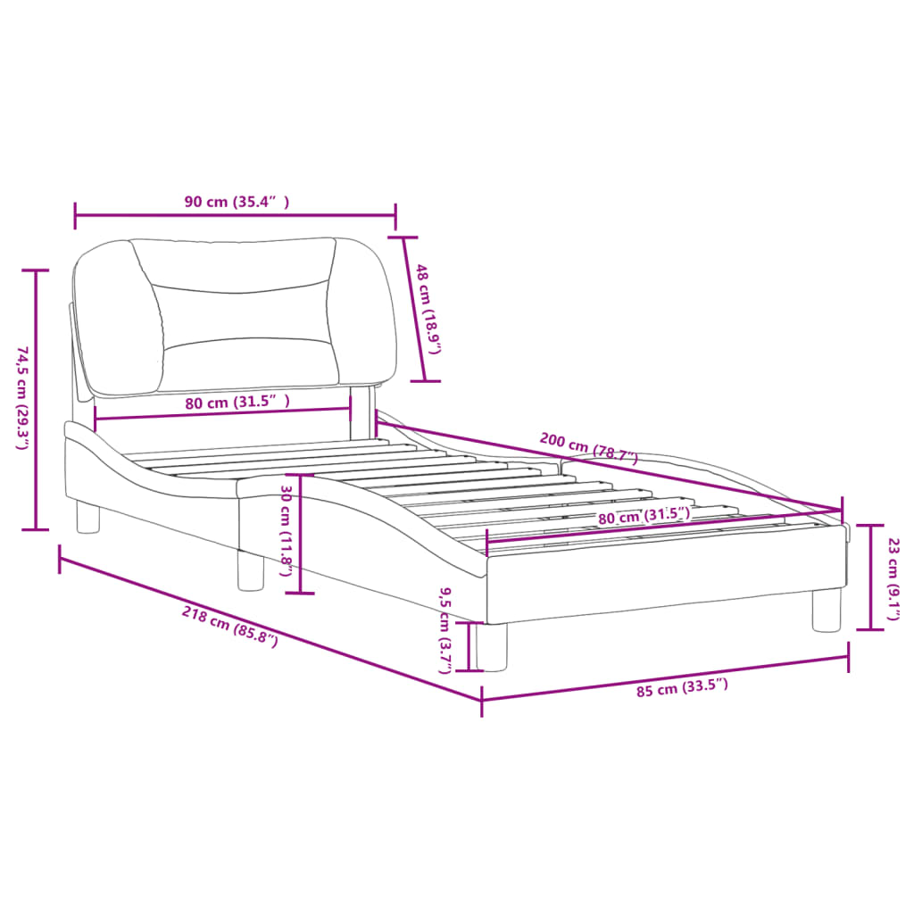 vidaXL Giroletto con Testiera Grigio Scuro 80x200 cm in Tessuto