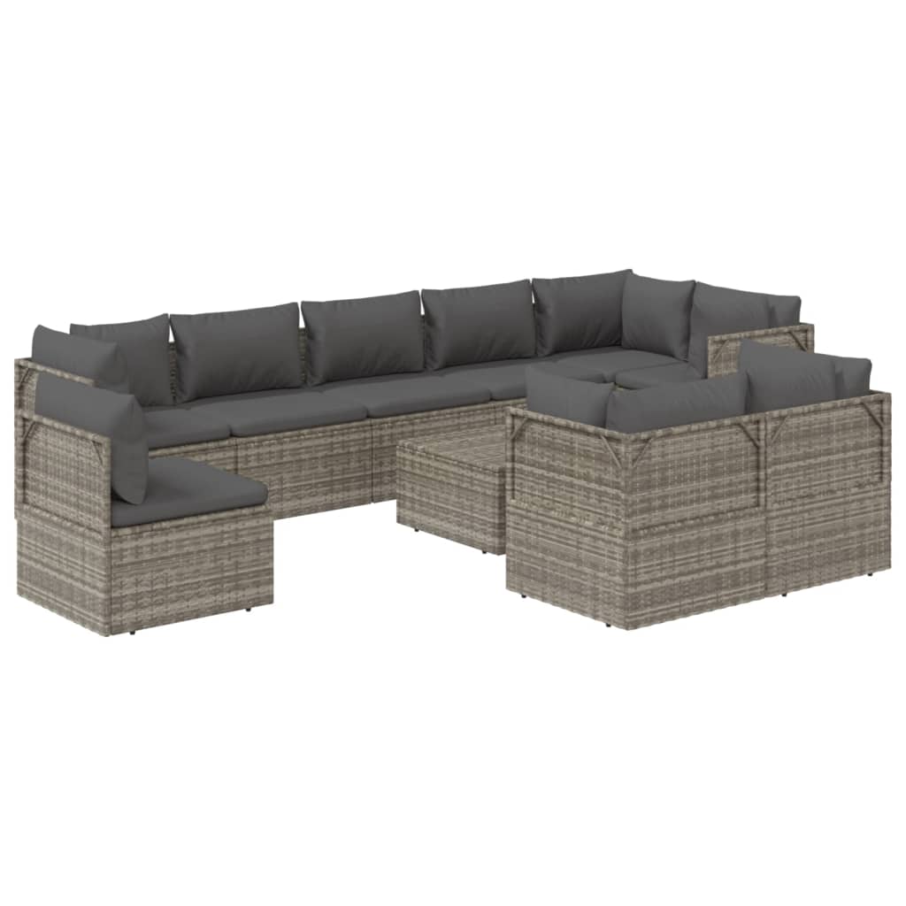 vidaXL Set Divani da Giardino 10 pz con Cuscini in Polyrattan Grigio