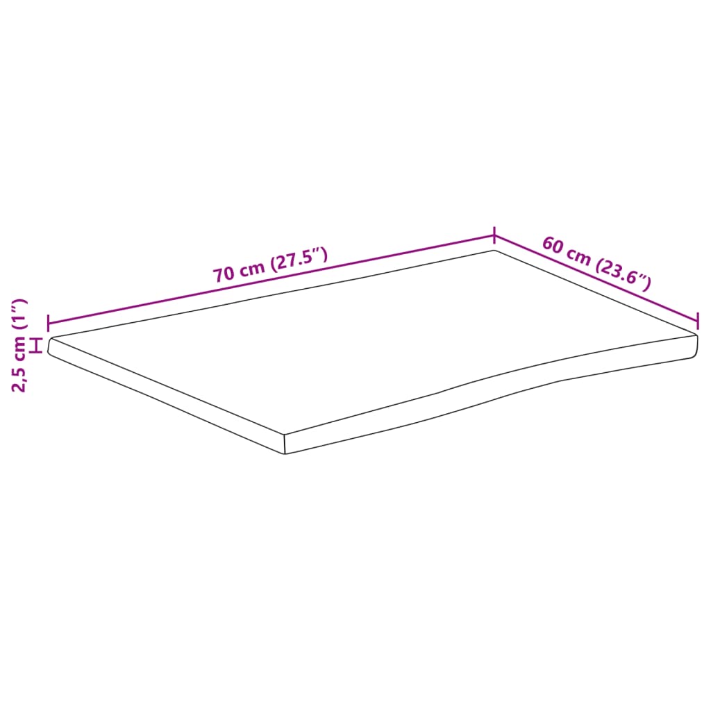 vidaXL Piano Tavolo Bordi Vivi 70x60x2,5cm Legno Massello Mango Grezzo