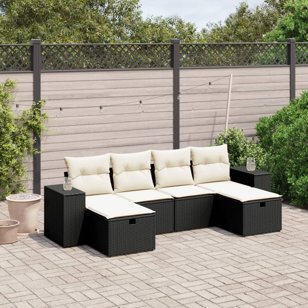 vidaXL Set Divano da Giardino 6 pz con Cuscini Nero in Polyrattan