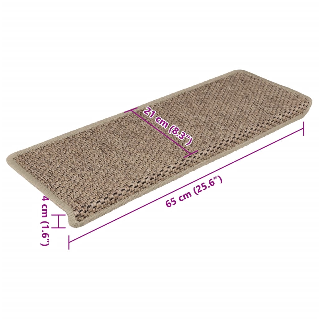 vidaXL Tappeti Autoadesivi Scale Aspetto Sisal 15 pz 65x21x4 cm Sabbia