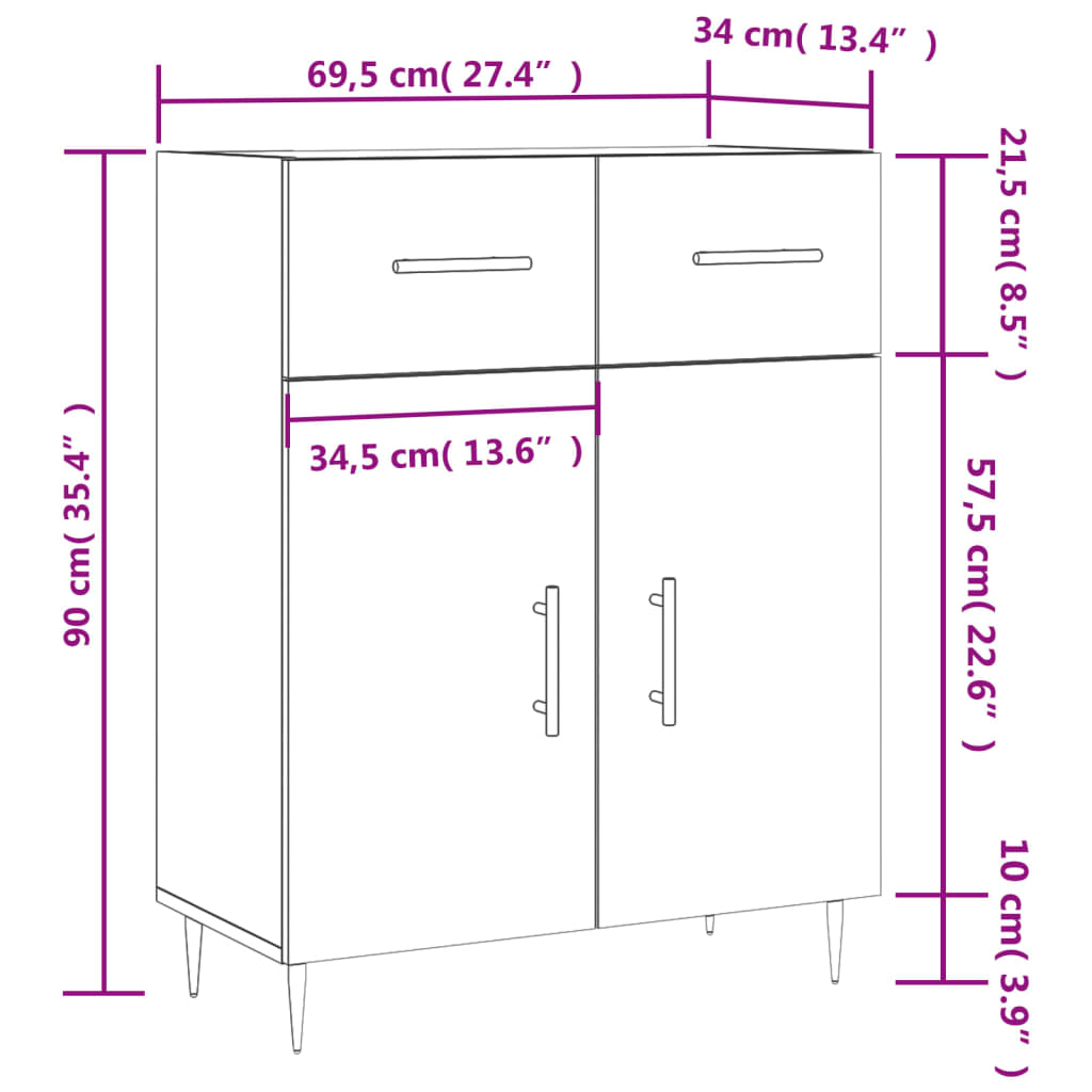 vidaXL Credenza Grigio Sonoma 69,5x34x90 cm in Legno Multistrato