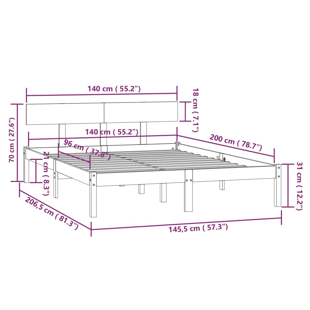 vidaXL Giroletto senza Materasso Ambrato in Legno Massello 140x200 cm