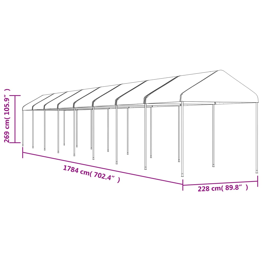 vidaXL Gazebo con Tetto Bianco 17,84x2,28x2,69 m in Polietilene