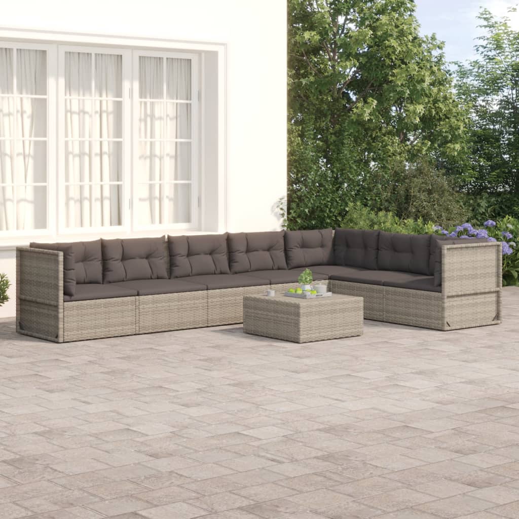 vidaXL Set Divani da Giardino 7 pz con Cuscini in Polyrattan Grigio