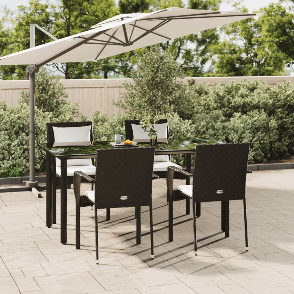 vidaXL Set da Pranzo da Giardino 5 pz Nero con Cuscini in Polyrattan