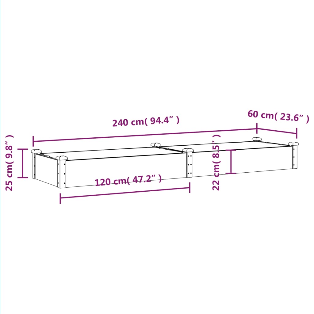 vidaXL Fioriera Giardino con Fodera Marrone 240x60x25cm Massello Abete