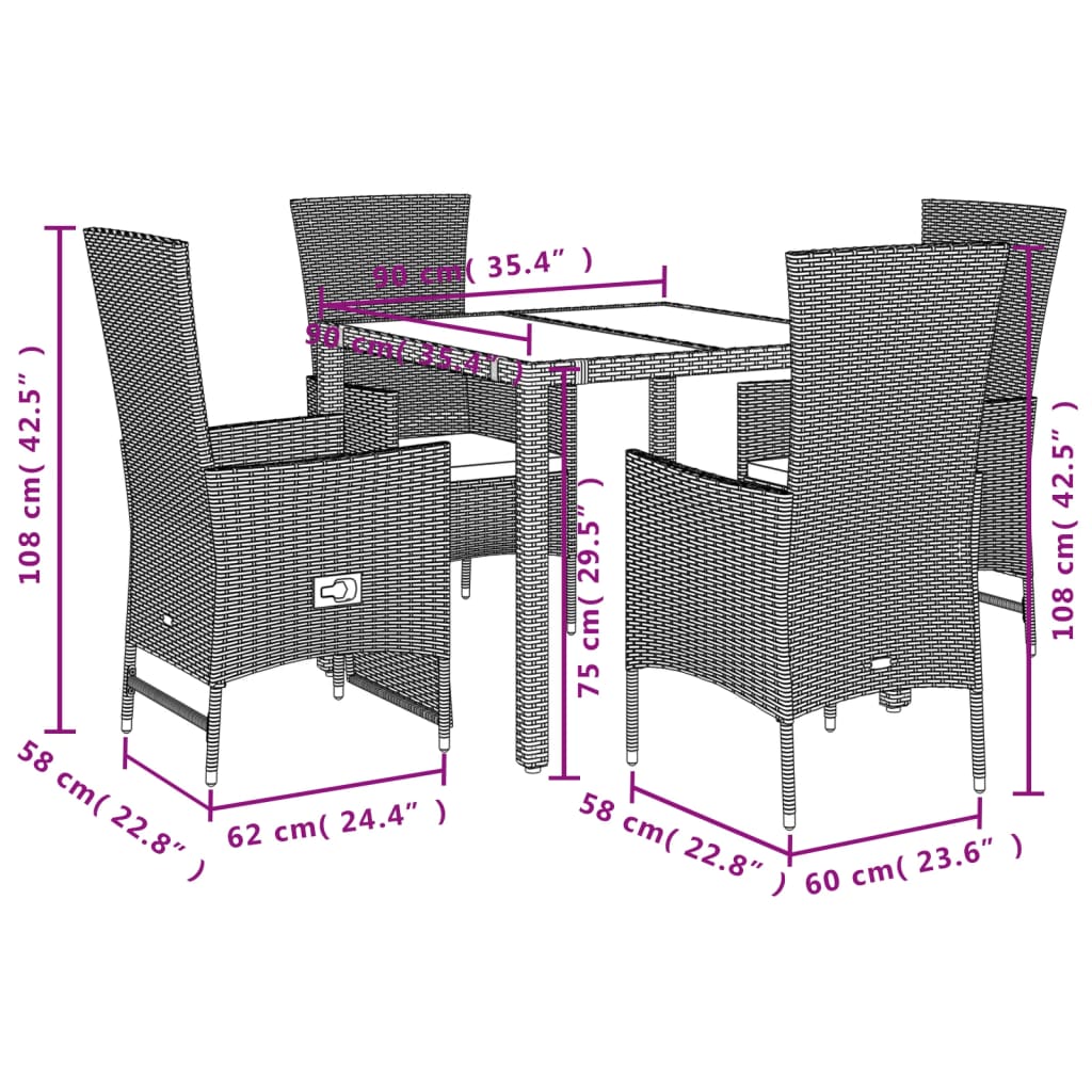 vidaXL Set da Pranzo da Giardino 5 pz con Cuscini Beige in Polyrattan