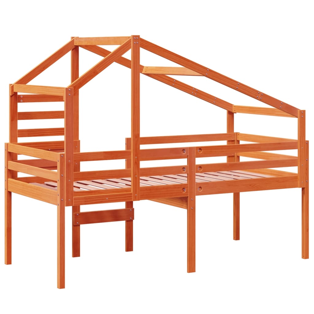 vidaXL Letto a Soppalco con Tetto Cera 75x190cm Legno Massello di Pino