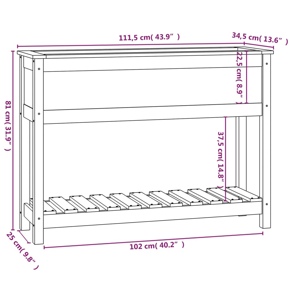 vidaXL Fioriera con Mensola Nera 111,5x34,5x81 cm Legno Massello Pino