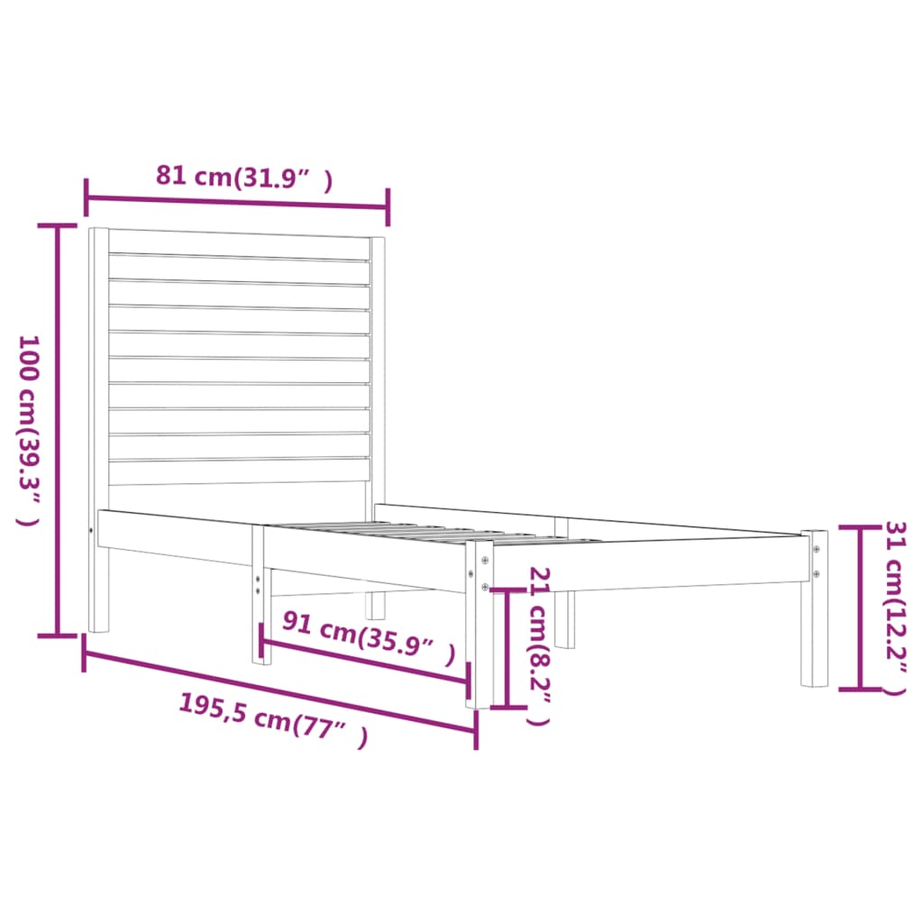 vidaXL Giroletto Marrone Ambra in Legno Massello 75x190cm Small Single