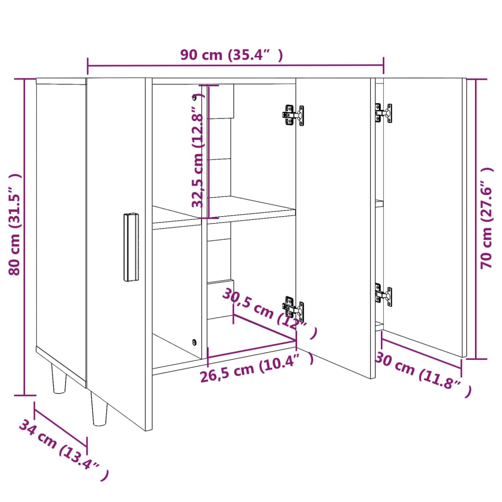 vidaXL Credenza Grigio Sonoma 90x34x80 cm in Legno Multistrato