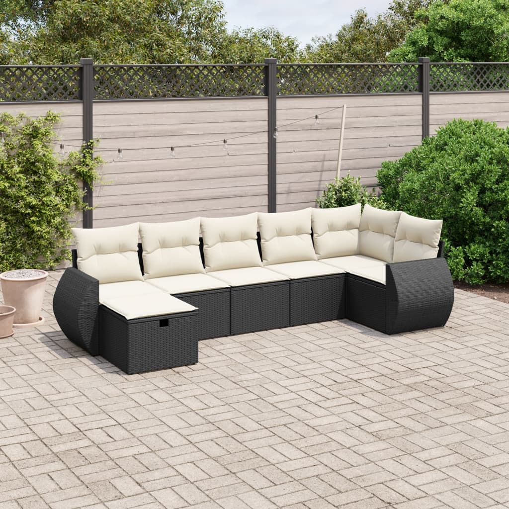 vidaXL Set Divani da Giardino con Cuscini 7pz Nero Polyrattan