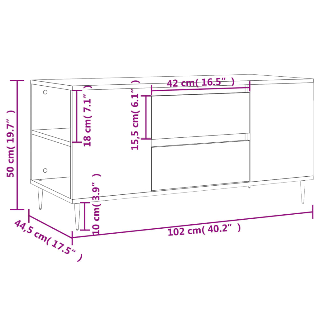 vidaXL Tavolino da Salotto Bianco 102x44,5x50 cm in Legno Multistrato