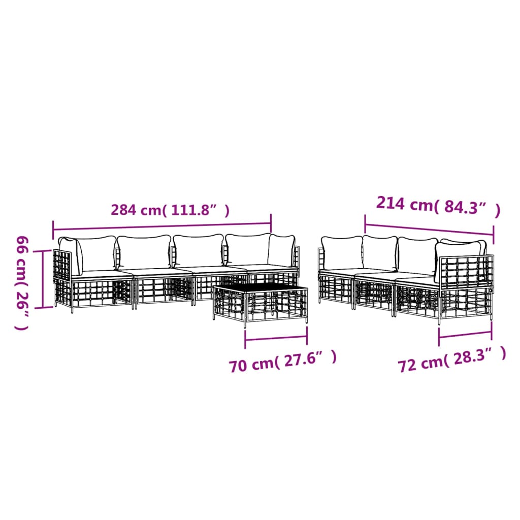 vidaXL Set Divani da Giardino 8 pz con Cuscini Antracite in Polyrattan