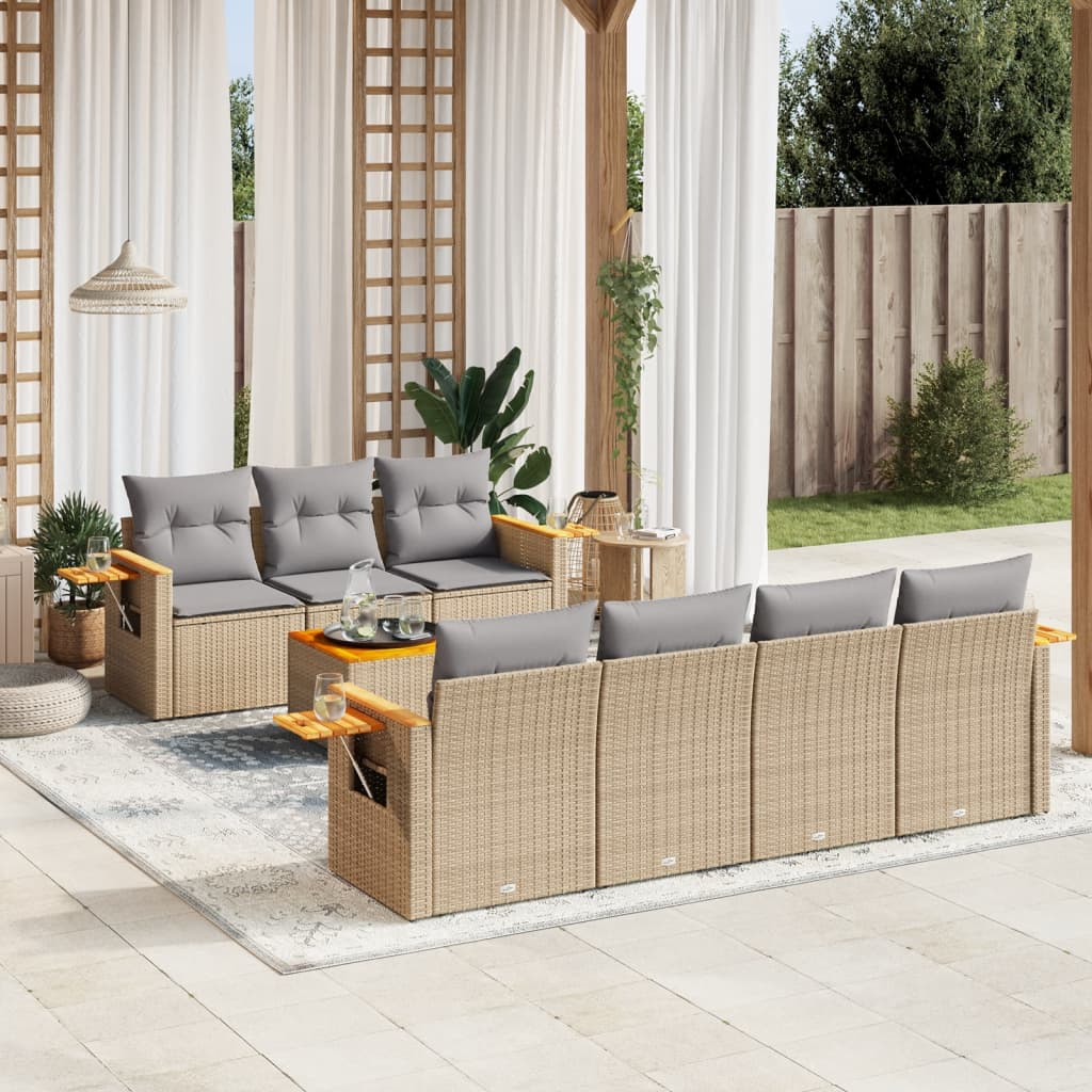 vidaXL Set Divano da Giardino 8 pz con Cuscini Beige in Polyrattan