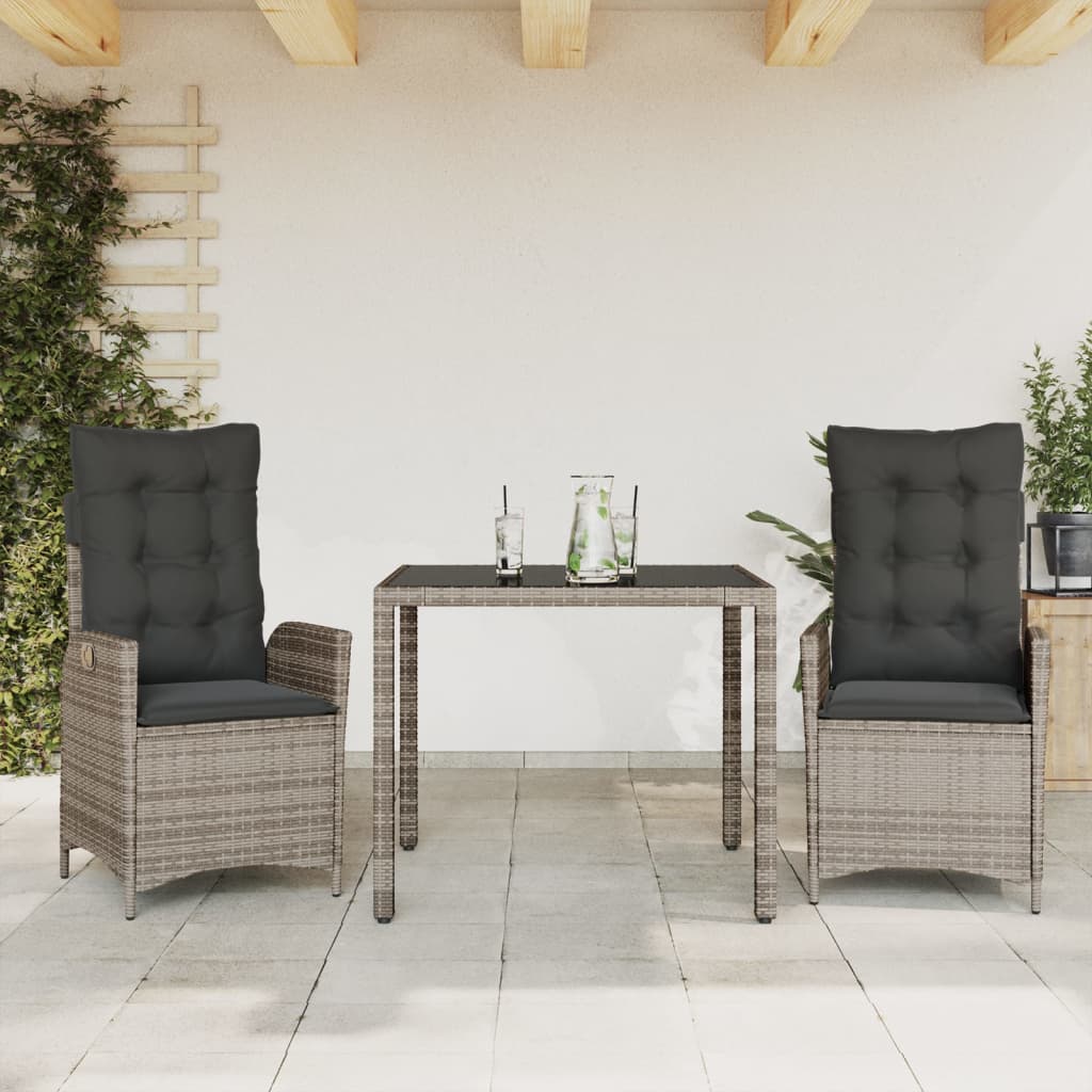 vidaXL Set da Pranzo da Giardino 3 pz con Cuscini in Polyrattan Grigio