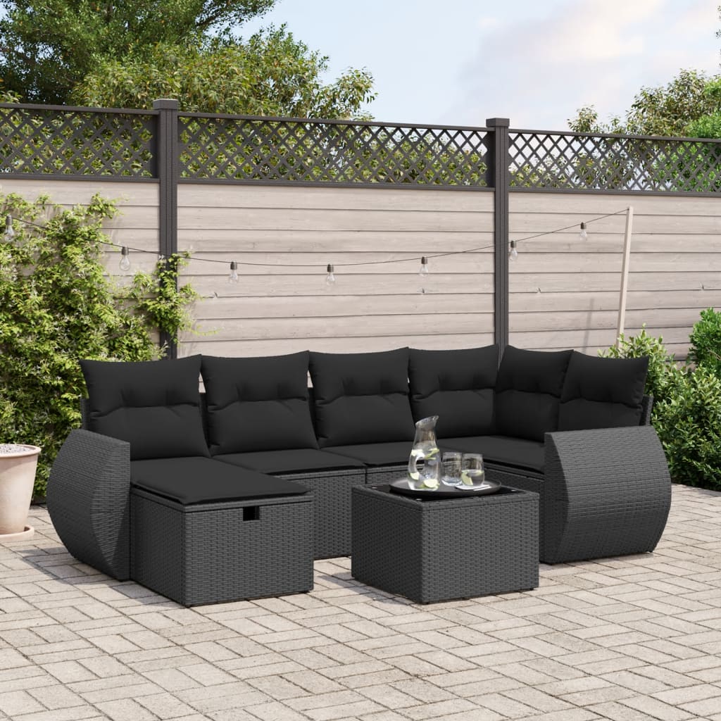 vidaXL Set Divani da Giardino con Cuscini 7pz Nero Polyrattan