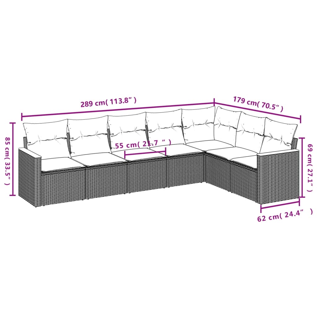 vidaXL Set Divani da Giardino 7 pz con Cuscini Grigio in Polyrattan