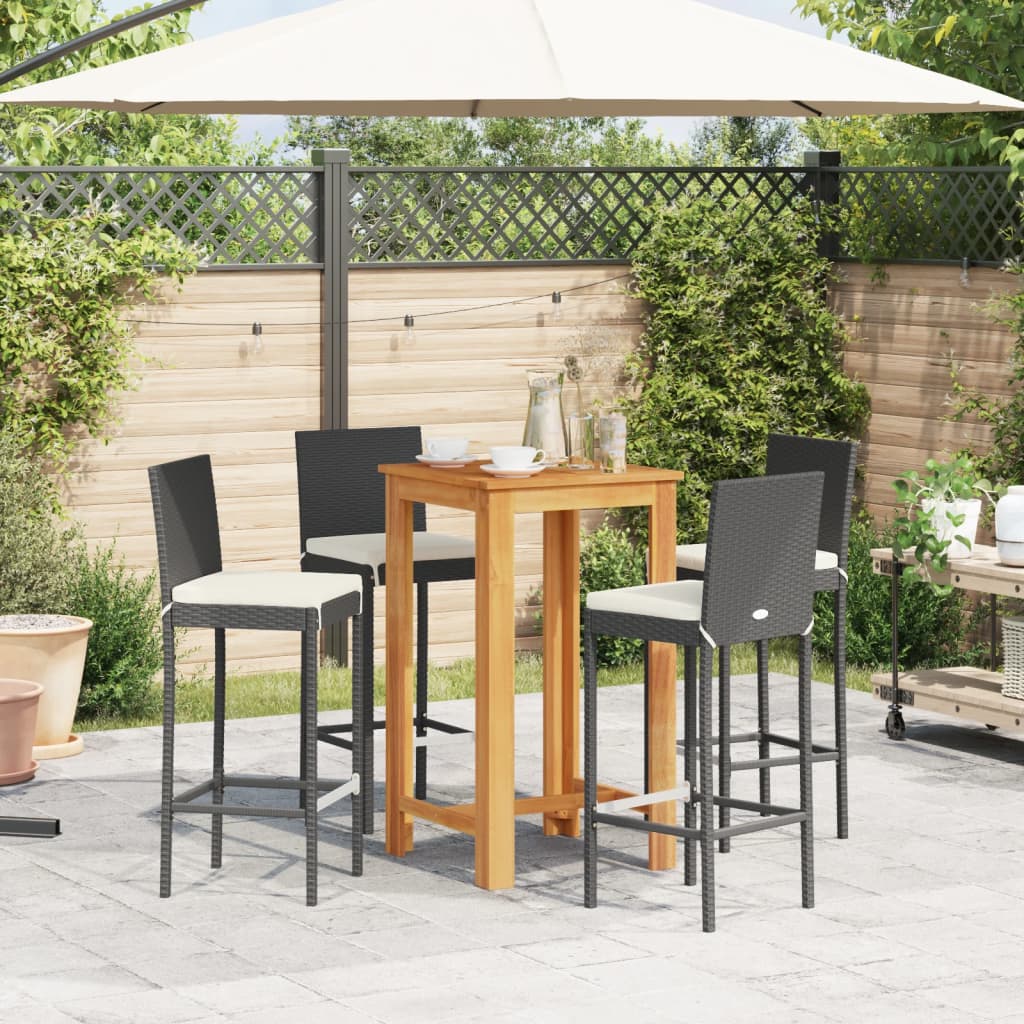 vidaXL Set Bar da Giardino 5 pz Nero in Legno Acacia e Polyrattan