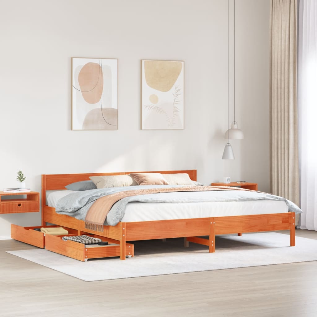 vidaXL Letto senza Materasso Marrone Cera 200x200 cm in Legno di Pino