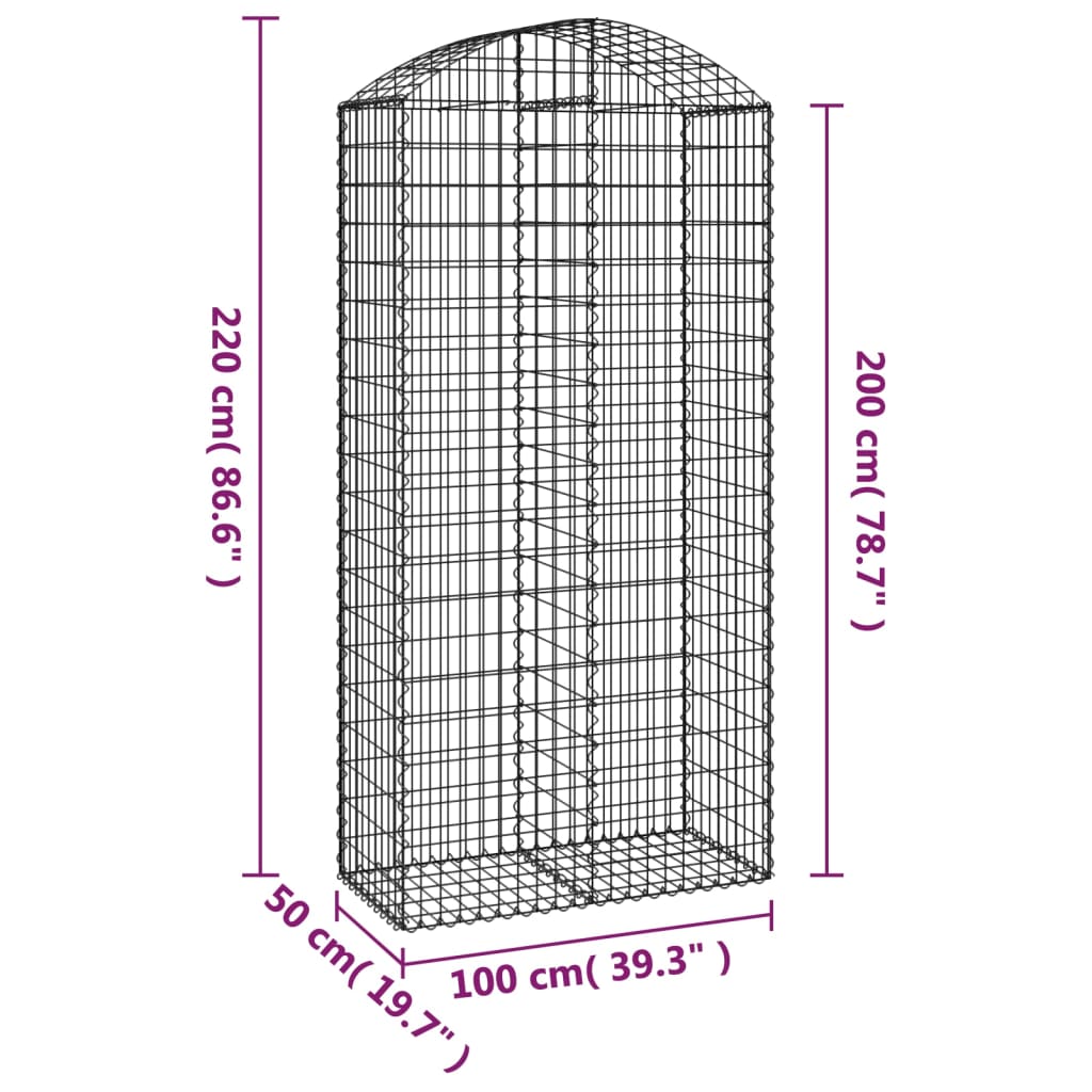 vidaXL Cesto Gabbione ad Arco 100x50x200/220 cm Ferro Zincato