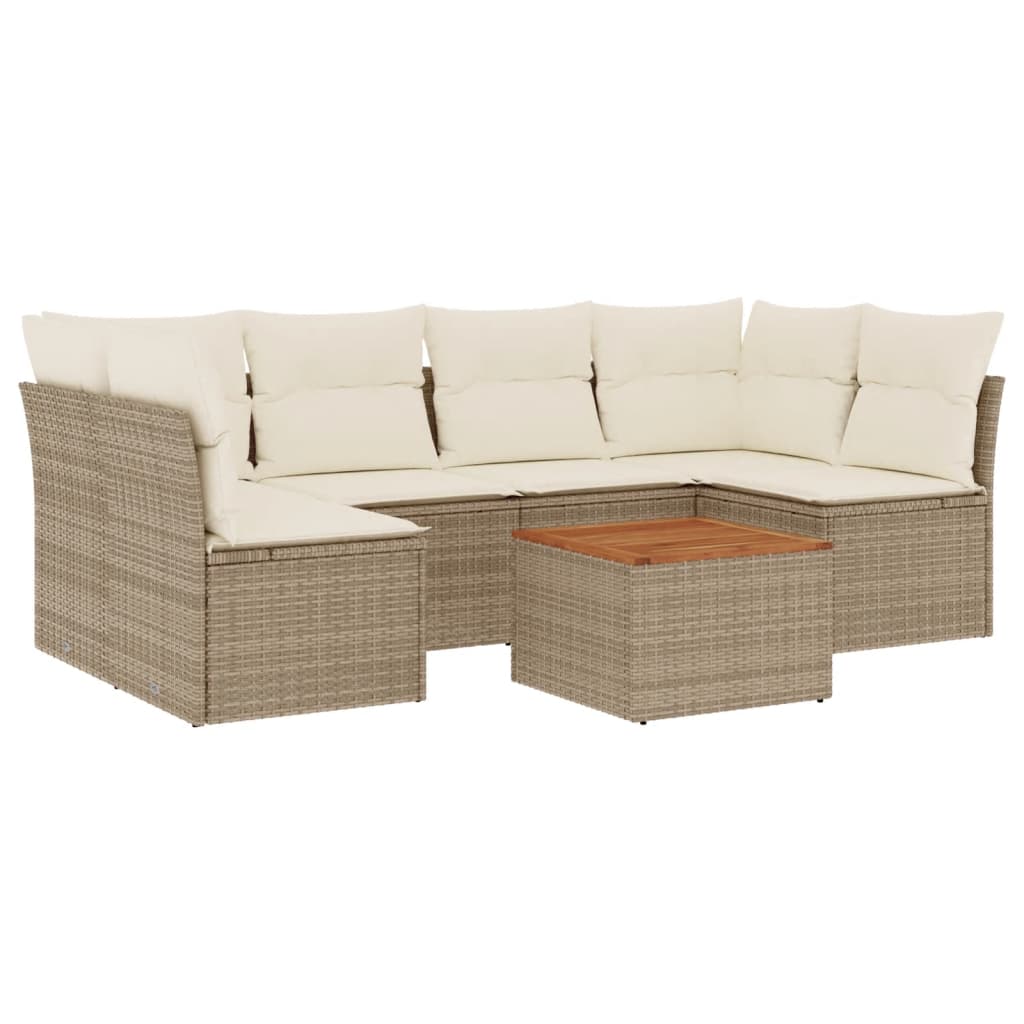 vidaXL Set Divani da Giardino 7 pz con Cuscini Beige in Polyrattan