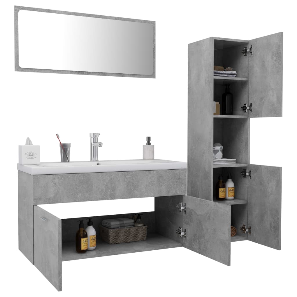 vidaXL Set Mobili da Bagno Grigio Cemento in Truciolato