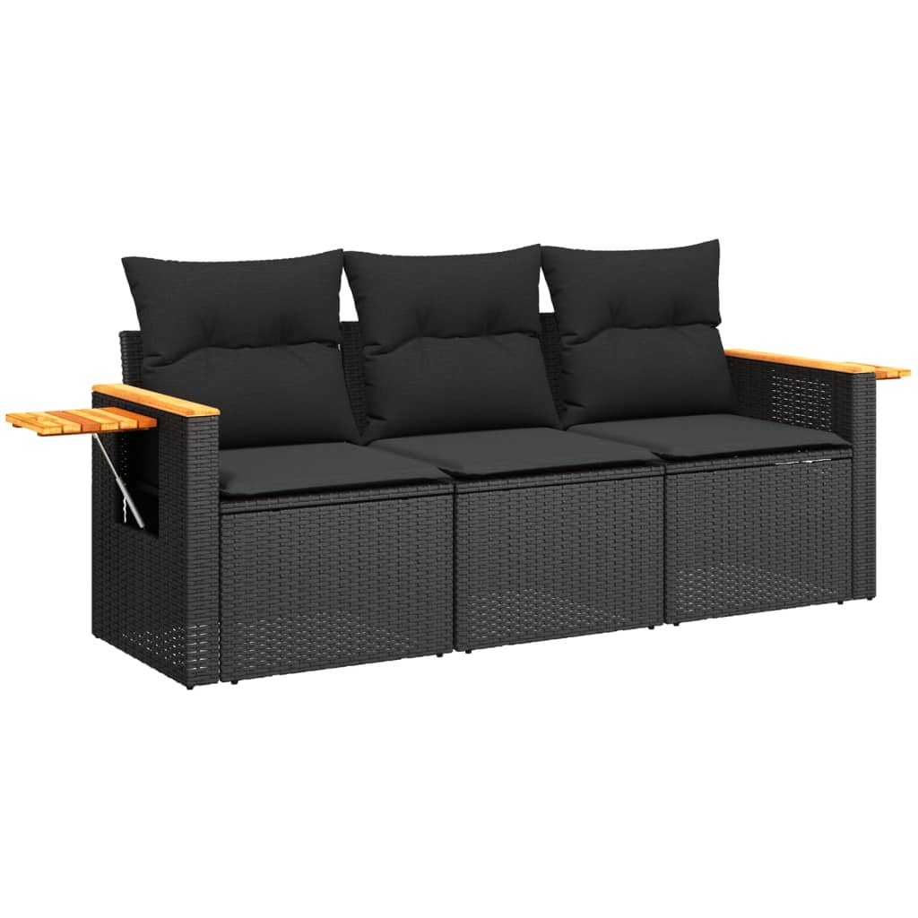 vidaXL Set Divani da Giardino 3 pz con Cuscini in Polyrattan Nero