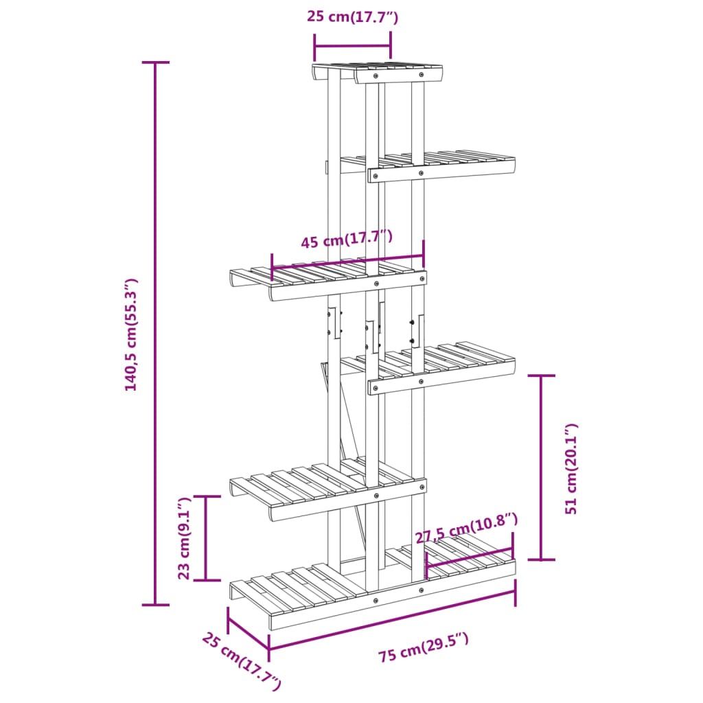 vidaXL Portafiori 75x25x140,5 cm in Legno Massello di Abete