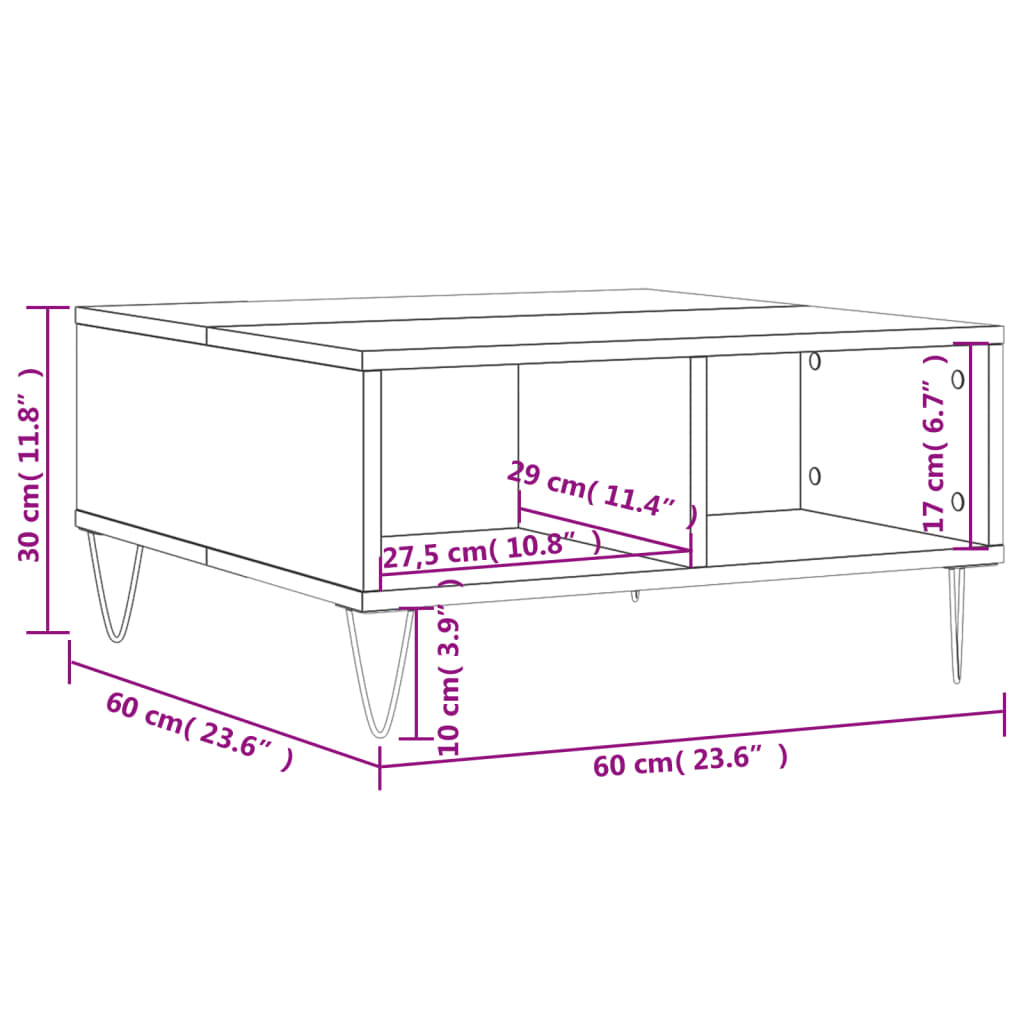 vidaXL Tavolino da Salotto Rovere Marrone 60x60x30cm Legno Multistrato