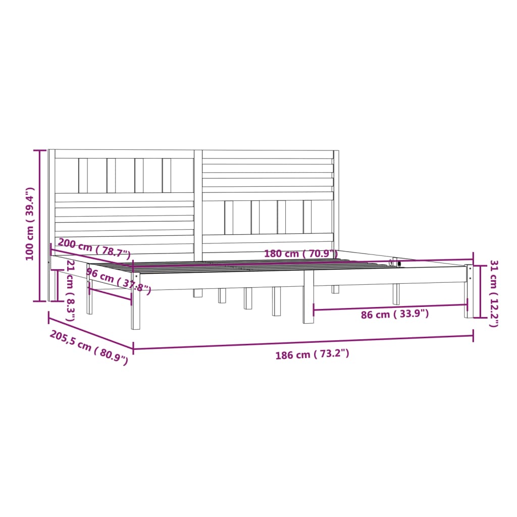 vidaXL Giroletto senza Materasso 180x200 cm in Legno Massello di Pino