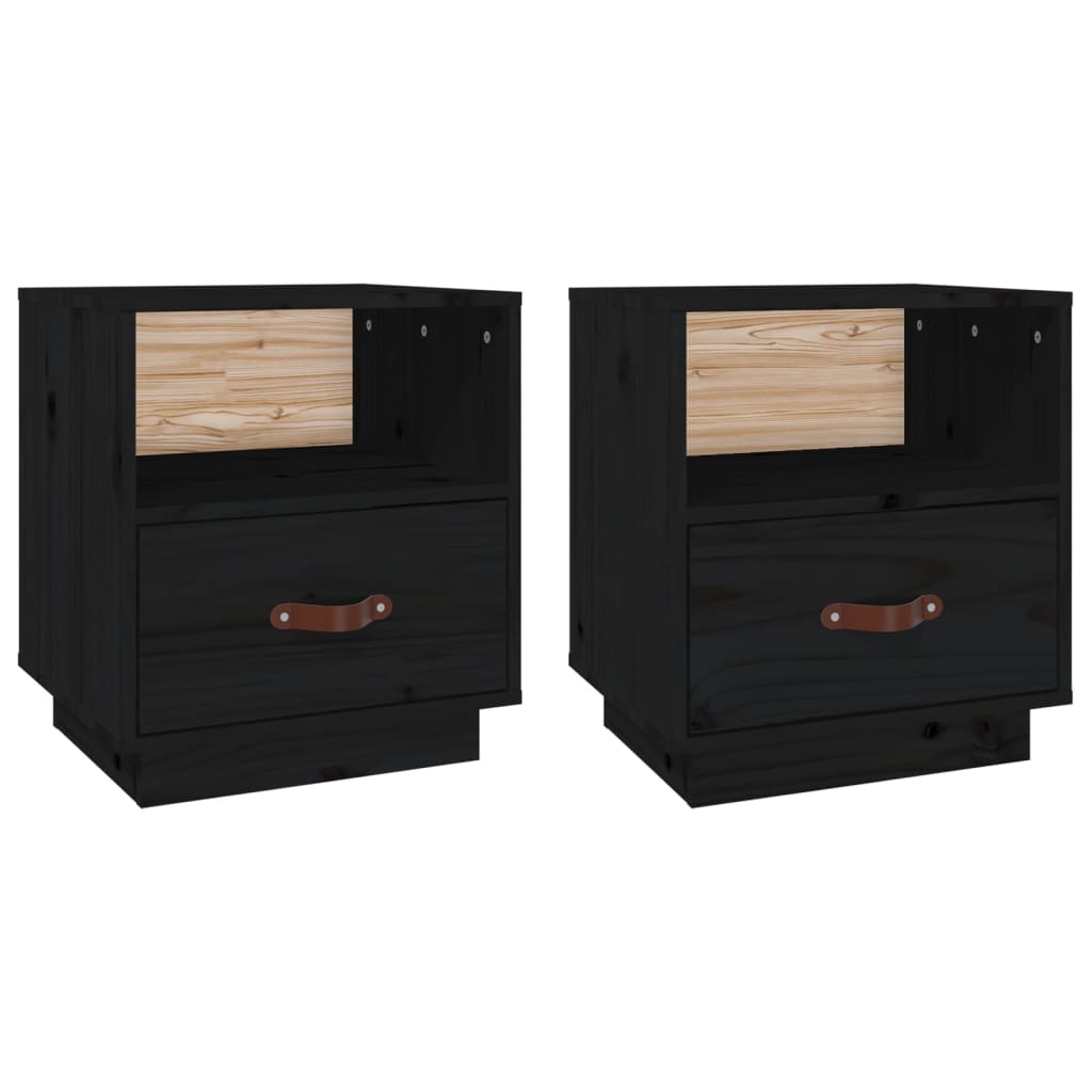 vidaXL Comodini Nero 2 pz 40x34x45 cm in Legno Massello di Pino