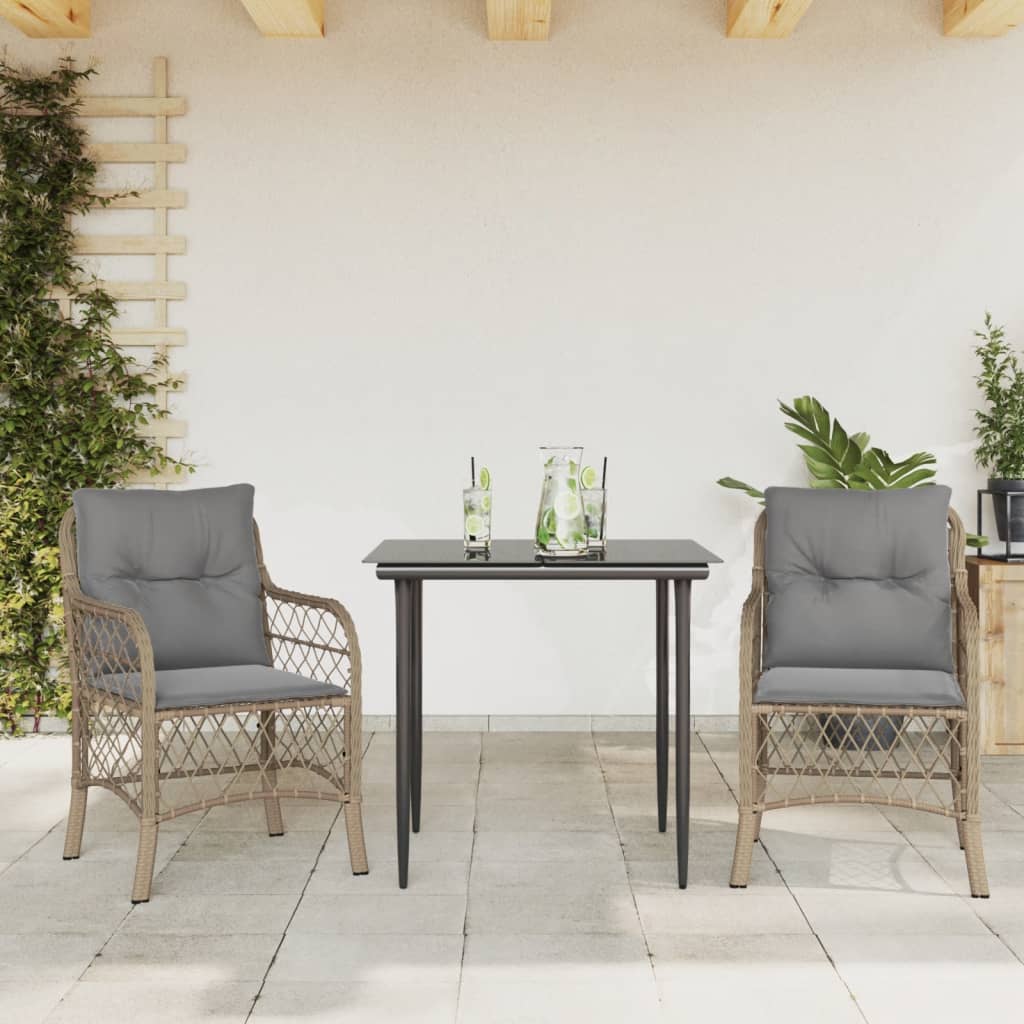 vidaXL Set da Bistrò 3 pz con Cuscini Beige Misto in Polyrattan