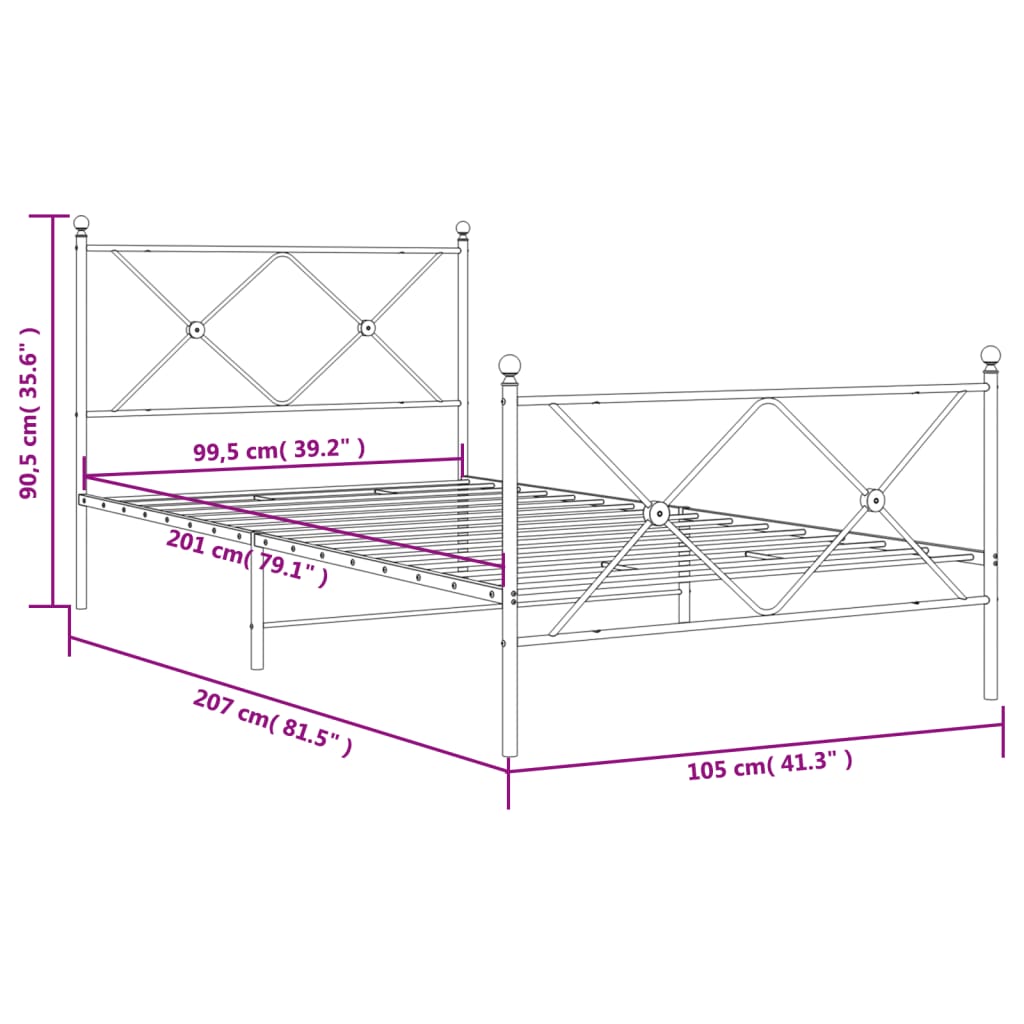 vidaXL Giroletto con Testiera e Pediera Metallo Bianco 100x200 cm