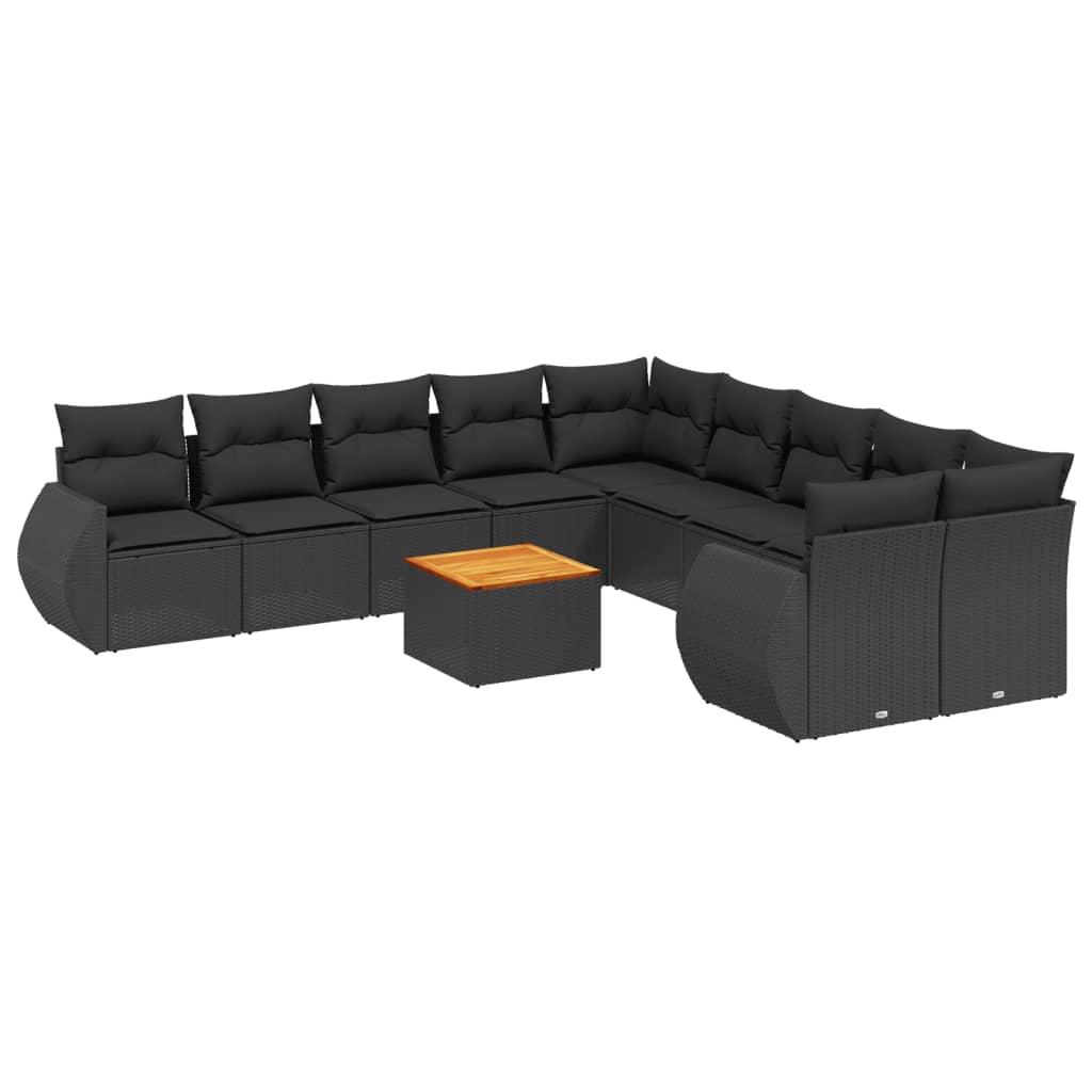 vidaXL Set Divani da Giardino 11 pz con Cuscini in Polyrattan Nero