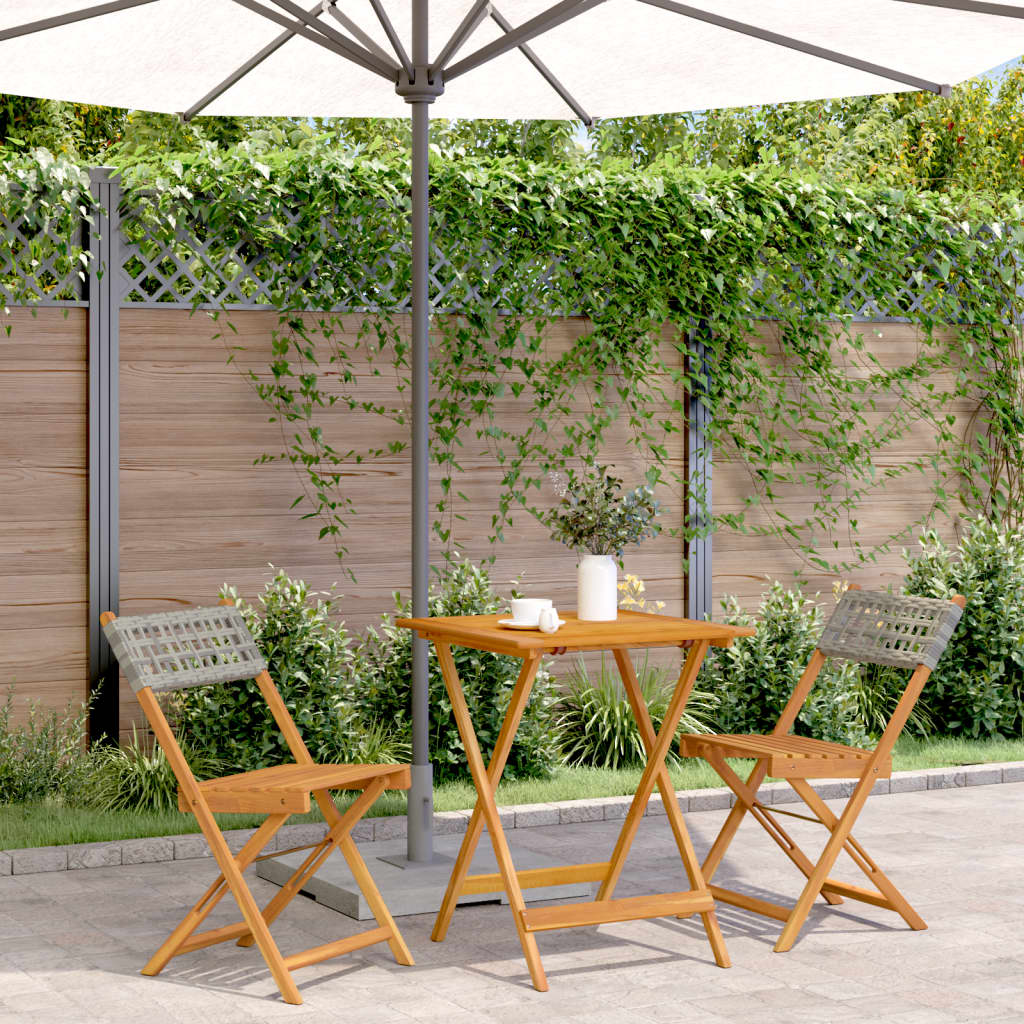 vidaXL Set da Bistrot 3 pz Grigio in Polyrattan e Legno Massello