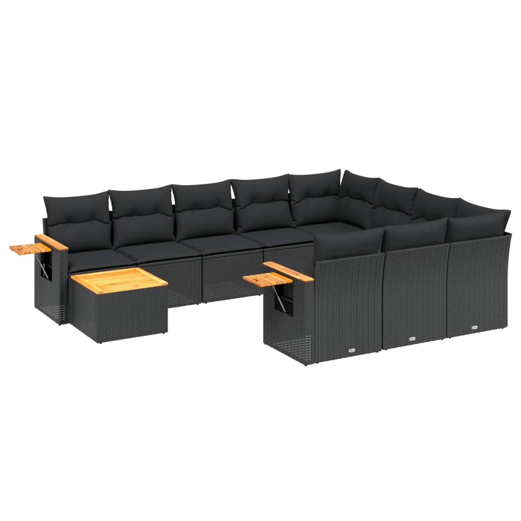 vidaXL Set Divani da Giardino 11 pz con Cuscini in Polyrattan Nero