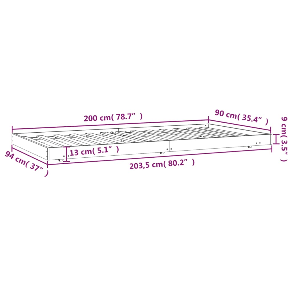 vidaXL Giroletto senza Materasso 90x200 cm in Legno Massello di Pino