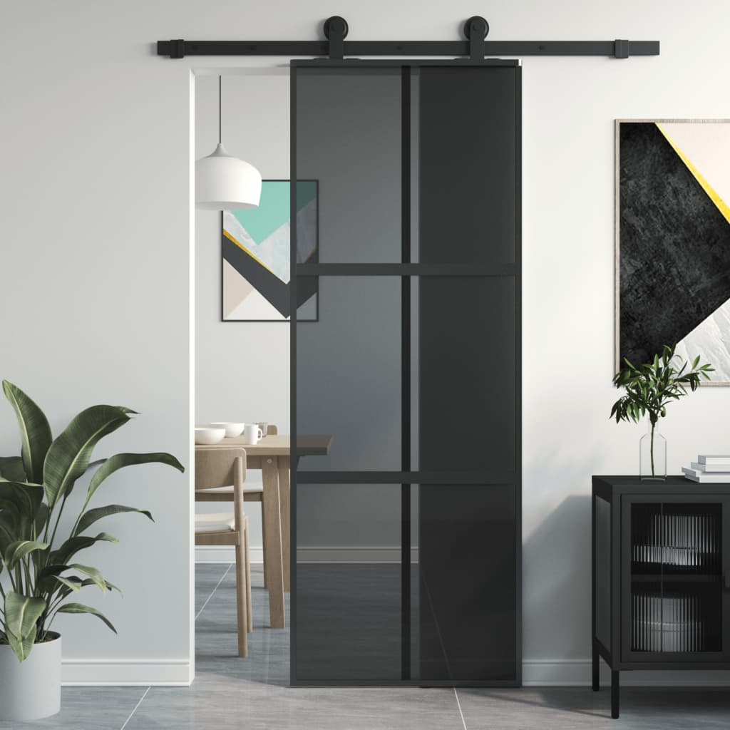 vidaXL Porta Scorrevole Nera 76x205 cm in Vetro Temperato e Alluminio