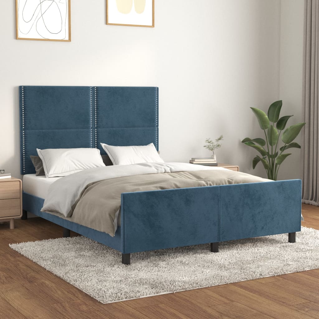 vidaXL Giroletto senza Materasso Blu Scuro 140x190 cm in Velluto