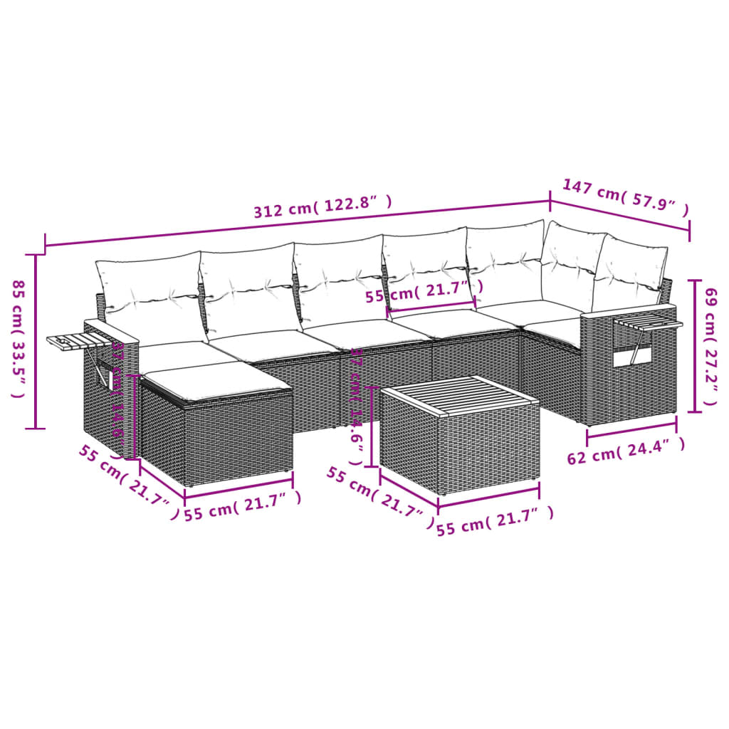 vidaXL Set Divano da Giardino 8 pz con Cuscini Grigio in Polyrattan