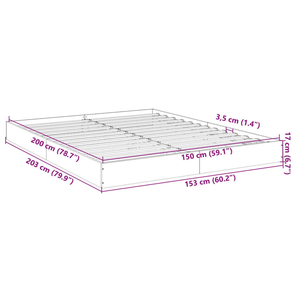 vidaXL Giroletto Nero 150x200 cm in Legno Multistrato