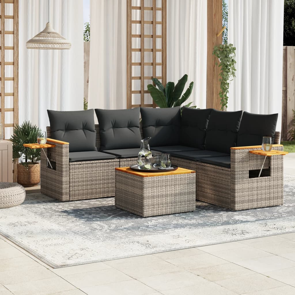 vidaXL Set Divano da Giardino 6 pz con Cuscini Grigio in Polyrattan