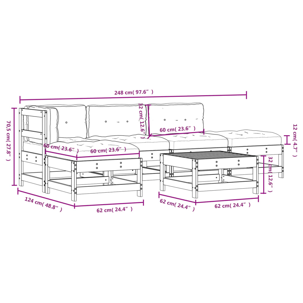 vidaXL Set Divani da Giardino 6pz con Cuscini in Legno Massello Bianco