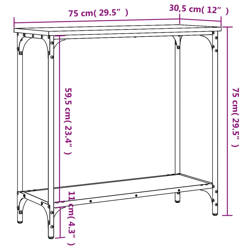 vidaXL Tavolino Consolle Grigio Sonoma 75x30,5x75 cm Legno Multistrato