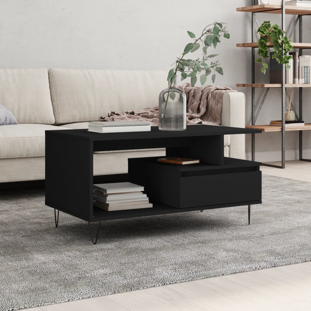 vidaXL Tavolino da Salotto Nero 90x49x45 cm in Legno Multistrato