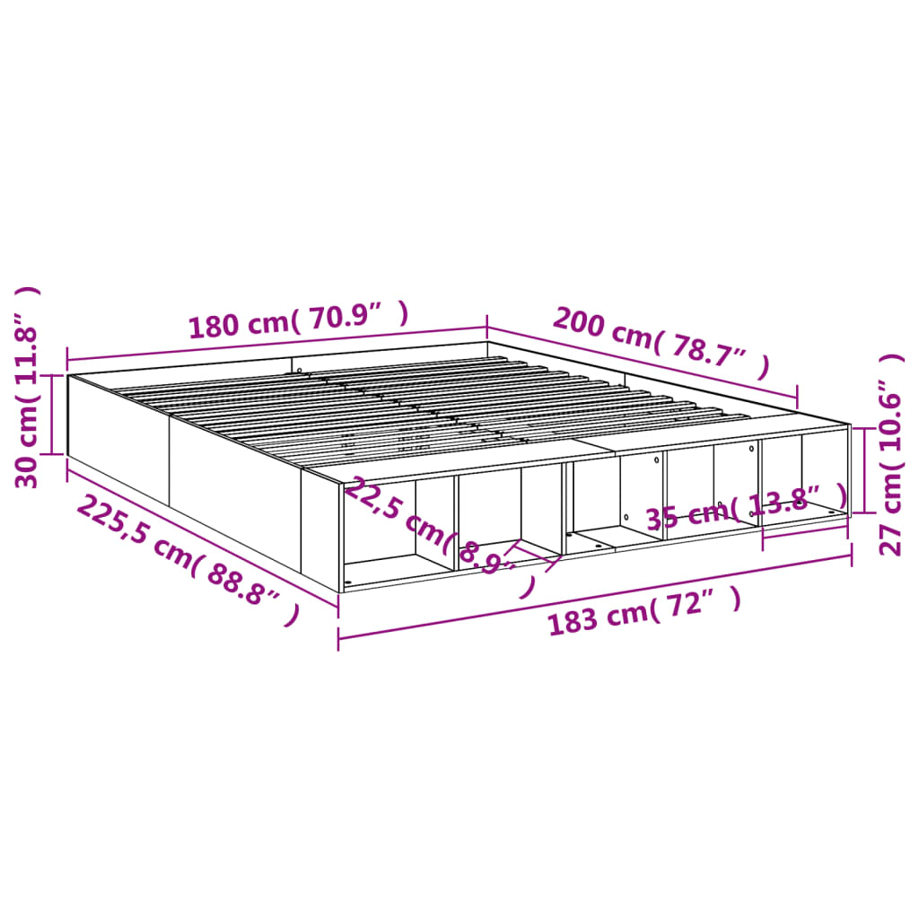 vidaXL Giroletto Grigio Cemento 180x200 cm in Legno Multistrato