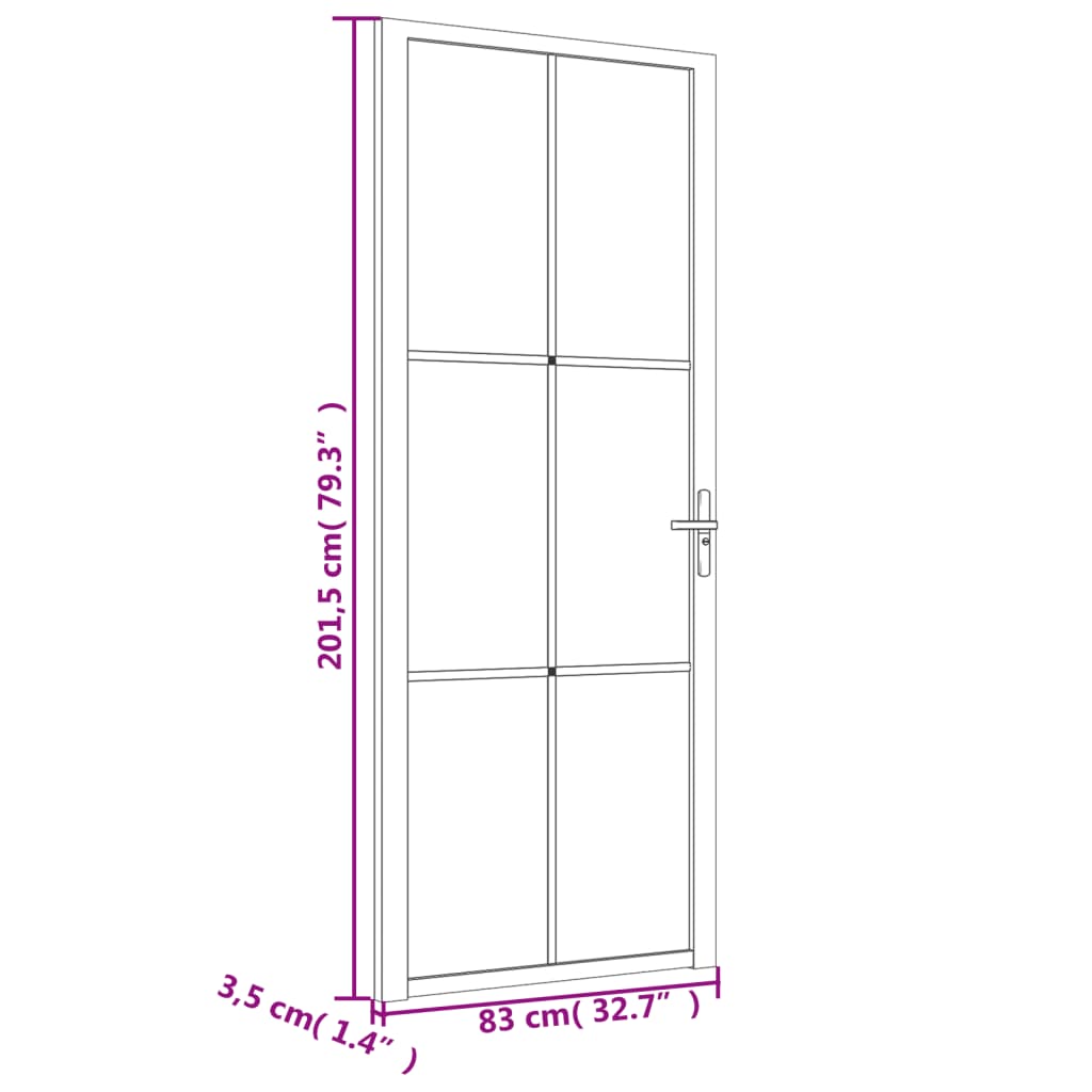 vidaXL Porta Interna 83x201,5 cm Nera in Vetro ESG e Alluminio