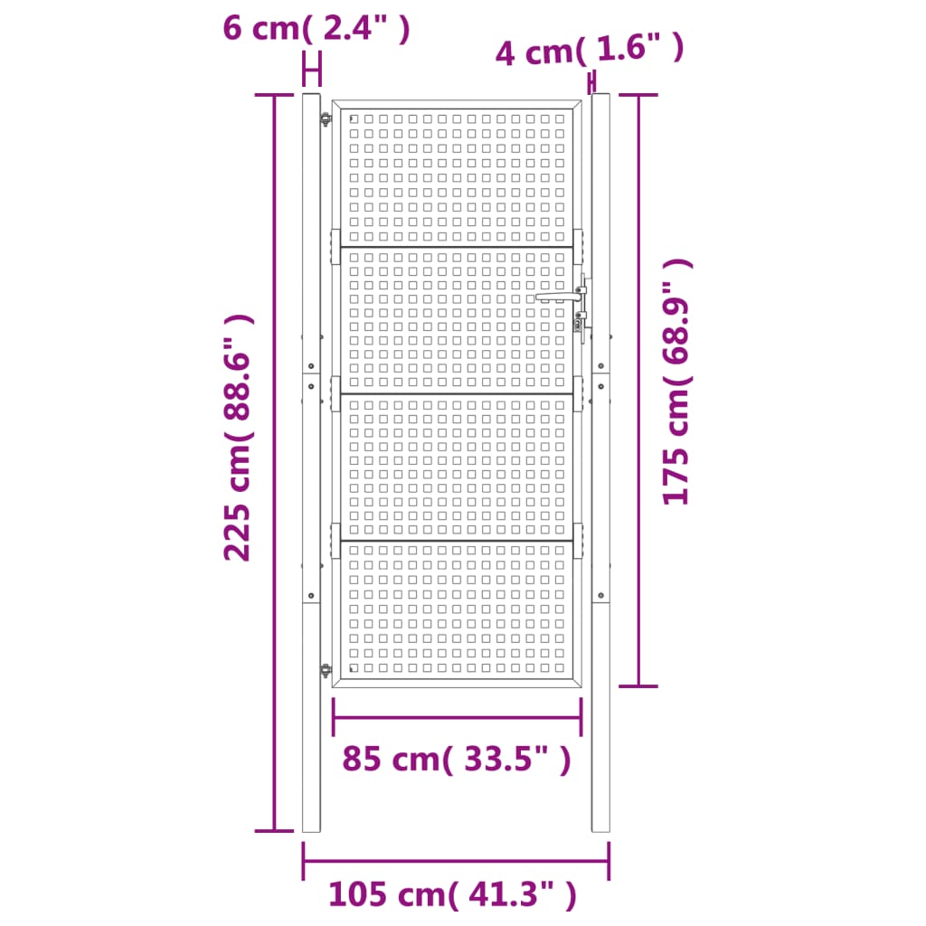 vidaXL Cancello Giardino Antracite 105x225 cm in Acciaio